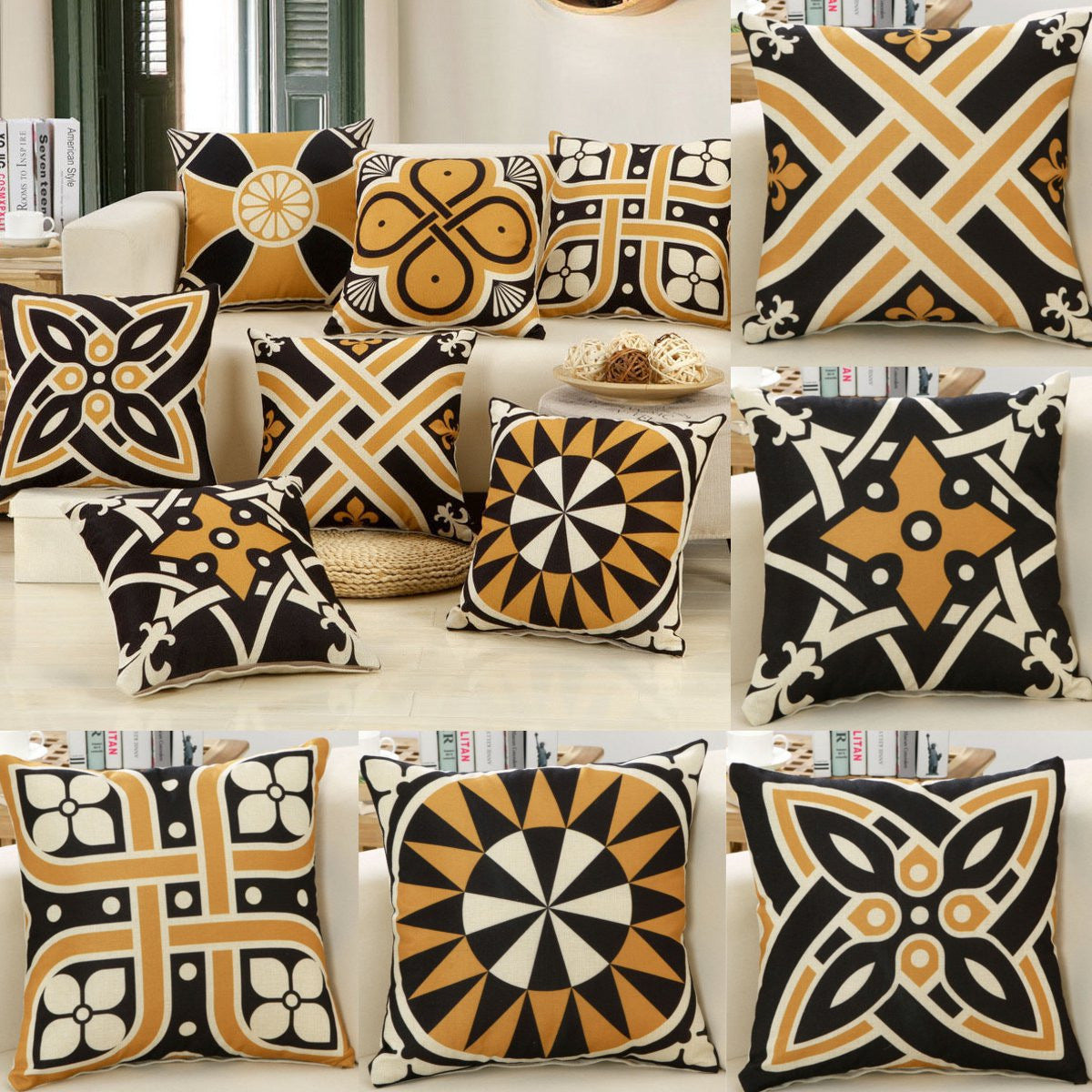 Hauteloom Bensalem Decorative Throw Pillow Cover - Sofa Couch Cushion Cover  - Boho Farmhouse Pillow Cover - Cotton - Black, Brown, Light Gray - Square